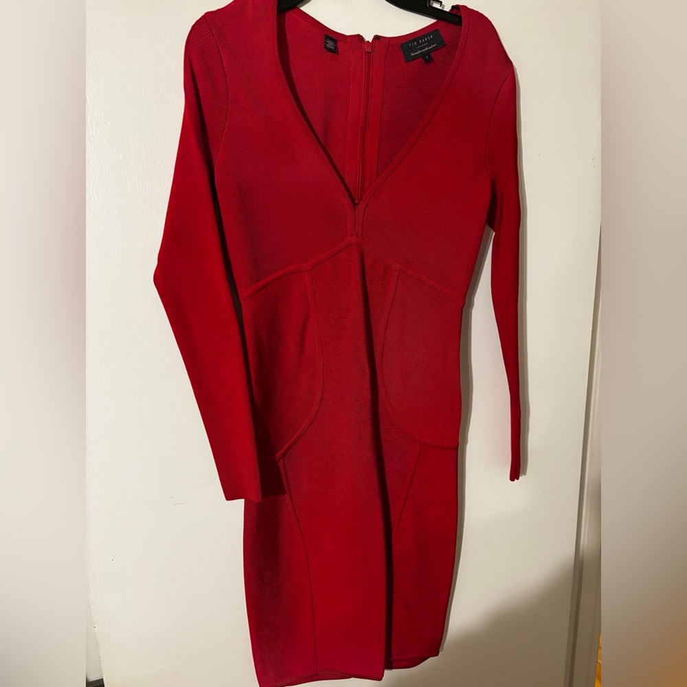 Ted Baker Vibrant Red Long Sleeve Dress